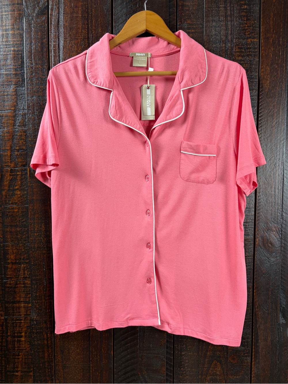 Ink & Ivy Pink Short Sleeve Button Front Pajama Shirt NWT